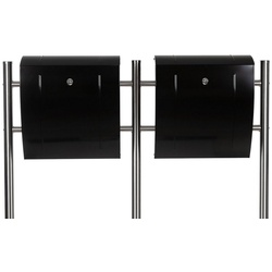 BIRENDY Briefkasten Design Doppel Briefkastenständer Set Ständer und 2 Briefkästen mit Zeitungsfach Set mit HPB018-LH Schwarz