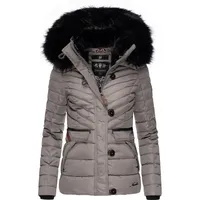 Navahoo Damen Winterjacke Steppjacke mit Abnehmbarer Kunstfell-Kapuze Wisteriaa Grey