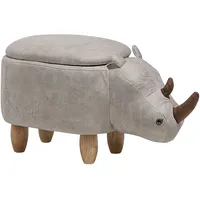 Beliani Tierhocker mit Stauraum Rhino Kunstleder hellgrau Nashorn