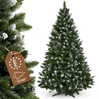 KADAX künstlicher Weihnachtsbaum mit silbernen Kügelchen und Raureif, 220cm Tannenbaum aus PVC, grün Christbaum mit 535 Zweigen, Kunststoffständer, Ø ca. 120cm (Premium Schneeflocke 220cm)