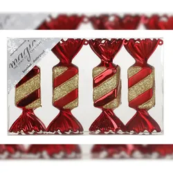 Inges Magic & Goodz 4 Christbaumschmuck Bonbons 10,5cm Kunststoff Christbaumkugeln Glitzer Weihnachtskugeln Weihnachtsbaumkugeln Weihnachtsdeko Deko Bruchsicher Rot