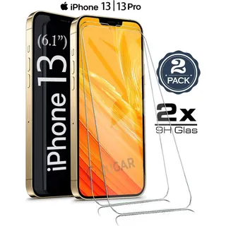 2X iPhone 13 (6.1") / iPhone 13 Pro (6.1") Panzerglas Glasfolie Display Schutz Folie Glas 9H Hart Echt Glas Displayschutzfolie 2 Stück