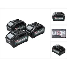 Makita Akku Set 3x BL 4040 40 V max. 4,0 Ah XGT Li-Ion Akku ( 3x 191B26-6 ) IP64 Schutzklasse mit LED Anzeige