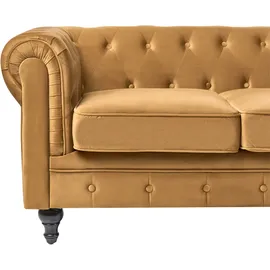 Beliani Sofa 3-sitzer Chesterfield Samtstoff Senfgelb