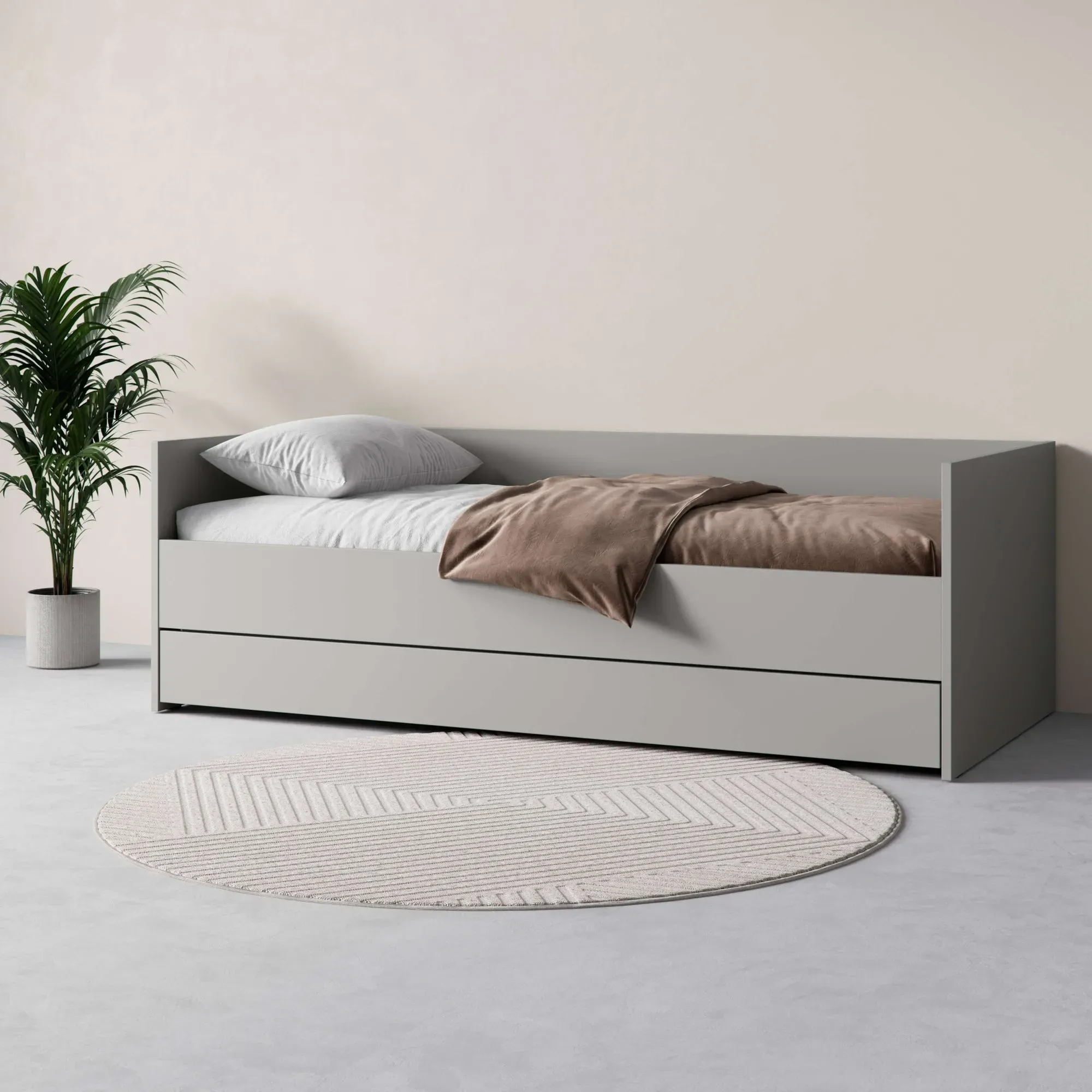 Bett VOX "SIMPLE, hydraulischer Bettkasten, optional Zusatzbett/ Schublade", grau, B:95,3cm H:68,1cm L:205,6cm, Betten, Bett, mehrere Farben, langlebig und stabil, Made in EU