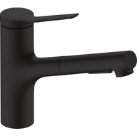 Hansgrohe Zesis M33 Küchenarmatur mit Metall Brause ausziehbar, 2 Strahlarten, Wasserhahn Küche mit Auslauf Höhe 150mm, Mischbatterie Küche schwenkbar , Mattschwarz