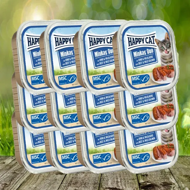 Happy Cat Minkas Duo Menu - Rind & Lachs 16 x 100 g