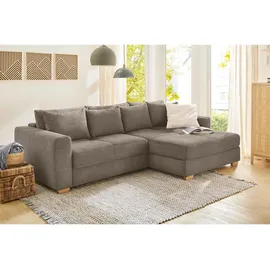 luma-home Ecksofa-Dauerschläfer, Braun, Taupe, Textil, 3-Sitzer, Füllung: Taschenfederkern, Ottomane links, L-Form, seitenverkehrt montierbar, Ottomane rechts, links montierbar,L-Form, 288x186 cm, Wohnzimmer, Sofas & Couches, Wohnlandschaften, Ecksofas