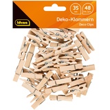 IDENA 63134 - Mini Wäscheklammern aus Holz, 48 Stück, ca. 3,5 cm lang, Holzklammern zum Basteln, Dekorieren und Verzieren