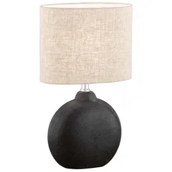 Tischleuchte Nachttischlampe Beistellleuchte E14 Keramik schwarz Textil sand