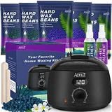 ANRUZ Waxing Set- Digital Wachswärmer Wachs Haarentfernung mit 500g Wachsperlen, ein Vor und Nachbehandlungslosion und 20 WaHausechsstäbchen- Wax Maschine für Ganzkörper zu Hause