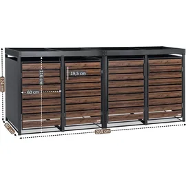 Zelsius Mülltonnenbox 4er mit Pflanzdach, Anthrazit RAL 7016, Tür in dunkelbrauner Holzoptik - Zelsius