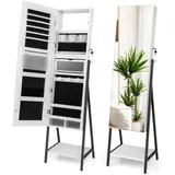 COSTWAY Schmuckschrank mit Spiegel, Schmuck Spiegelschrank mit 3-farbigen LED Beleuchtung, abschließbar, Extra Ablage, 41,5 x 37 x 157 cm (Weiß)