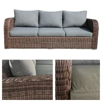 LebensWohnArt Loungesofa 3er Lounge Sofa VITA rundes Polyrattan Natural-Brown Gartenmöbel