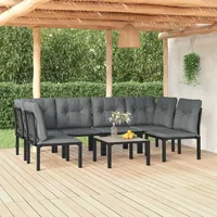 Ankonbej 7-tlg. Garten-Lounge-Set Schwarz und Grau Poly Rattan - Schwarz/Dunkelgrau