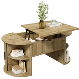 ABRIHOME Couchtisch in Eiche höhenverstellbar mit Schiebetüren und Stauraum | Gr.: onesize