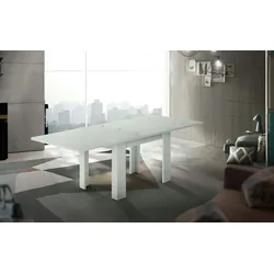 Dmora Ausziehbarer Esstisch Otto, Hilfsküchenkonsole, ausziehbarer Tisch, 100 % Made in Italy, cm 90x90h75, Lärche glänzend weiß