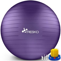 TRESKO Gymnastikball mit GRATIS Übungsposter inkl. Luftpumpe - 75cm, Pumpe, lila