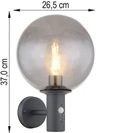 GLOBO Außenwandleuchte Aluminium Edelstahl Glas 26,5x25x37 cm inkl. Bewegungsmelder anthrazit