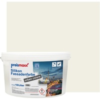 Preismaxx Silikonharz Fassadenfarbe, Altweiß Weiß 10 Liter, hochwertige, matte, wasserabweisende Aussen-Dispersion, sehr guter Regenschutz - Abperleffekt