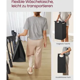 Songmics VASAGLE Wäschekorb 3 Fächer, mit Ablage, ausziehbar abnehmbar, 3 x 38 L, Schwarz - Schwarz