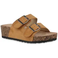 VAN HILL Damen Pantoletten Keilabsatz Korkoptik Bequem Schuhe 215690