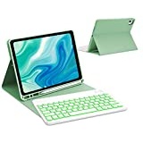 IVEOPPE Tastatur iPad Air 5. Generation, iPad Air 5 Hülle mit Tastatur 10.9" 2022, Magnetisch Abnehmbarer 7-Farbige Beleuchtung QWERTZ Bluetooth Tastatur für iPad Pro 11, iPad Air 5/4, Grasgrün