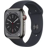 Apple Watch Series 8 GPS + Cellular 45 mm Edelstahlgehäuse graphit, Sportarmband mitternacht