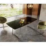 DELIFE Esstisch Edge, Boot Reliefglas Rauchschwarz 3D-Design 200x100 Edelstahl Schräg schwarz 200 cm x 77 cm x 100 cm