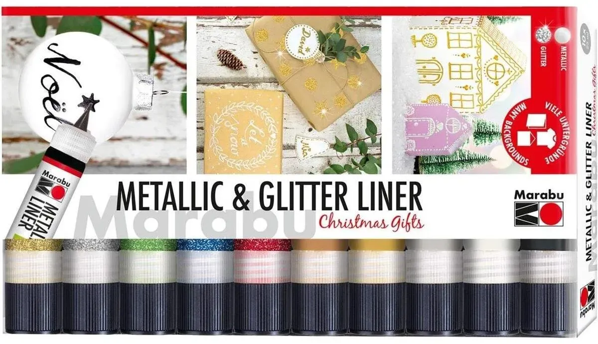 Marabu Metallic- & Glitter-Liner Set "Christmas Gifts"