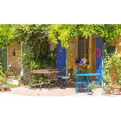 Fototapete PAPERMOON "Provence Cafe Shop", bunt (mehrfarbig), B:3,5m L:2,6m, Vlies, Tapeten
