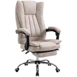 Vinsetto Bürostuhl Drehstuhl mit Liegefunktion Fußstütze Bürosessel Sitzhöhenverstellung Stuhl Schreibtischstuhl Mikrofaser Kunststoff Metall Nylon Beige+Schwarz+Silber 63 x 71 x 110-118 cm