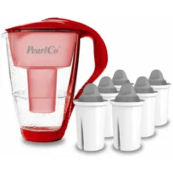 PearlCo Glas-Wasserfilter rot inkl. 6 Protect+ Filterkartuschen