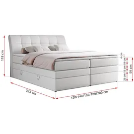 MKS Meble Boxspringbett Polsterbett mit Bettkästen Multipcket Matratze Doppelbett Kopfteil - GOLD 10 KING - 180x200cm - Weiß Kunstleder - H3 - Weiß