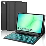 WAVATA Tastatur für Samsung Galaxy Tab A11+ 2025 11 Zoll/A9+ 2023 mit Beleuchtete, Hülle mit Tastatur für Samsung Tab A11 Plus Magnetische Bluetooth Abnehmbare QWERTZ Layout, Schwarz