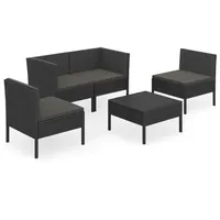 vidaXL 5-tlg Garten-Lounge-Set mit Auflagen Poly Rattan Schwarz