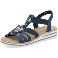 Rieker Damen Pantoletten V0649, Frauen Slipper,schluepfschuhe,Slip-ons,Backless Slipper,Mules,Gartenschuhe,Sommerschuhe,blau (14),42 EU | Gr.: 42