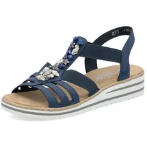 Rieker Damen Pantoletten V0649, Frauen Slipper,schluepfschuhe,Slip-ons,Backless Slipper,Mules,Gartenschuhe,Sommerschuhe,blau (14),42 EU | Gr.: 42