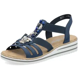Rieker Damen Pantoletten V0649, Frauen Slipper,schluepfschuhe,Slip-ons,Backless Slipper,Mules,Gartenschuhe,Sommerschuhe,blau (14),42 EU | Gr.: 42