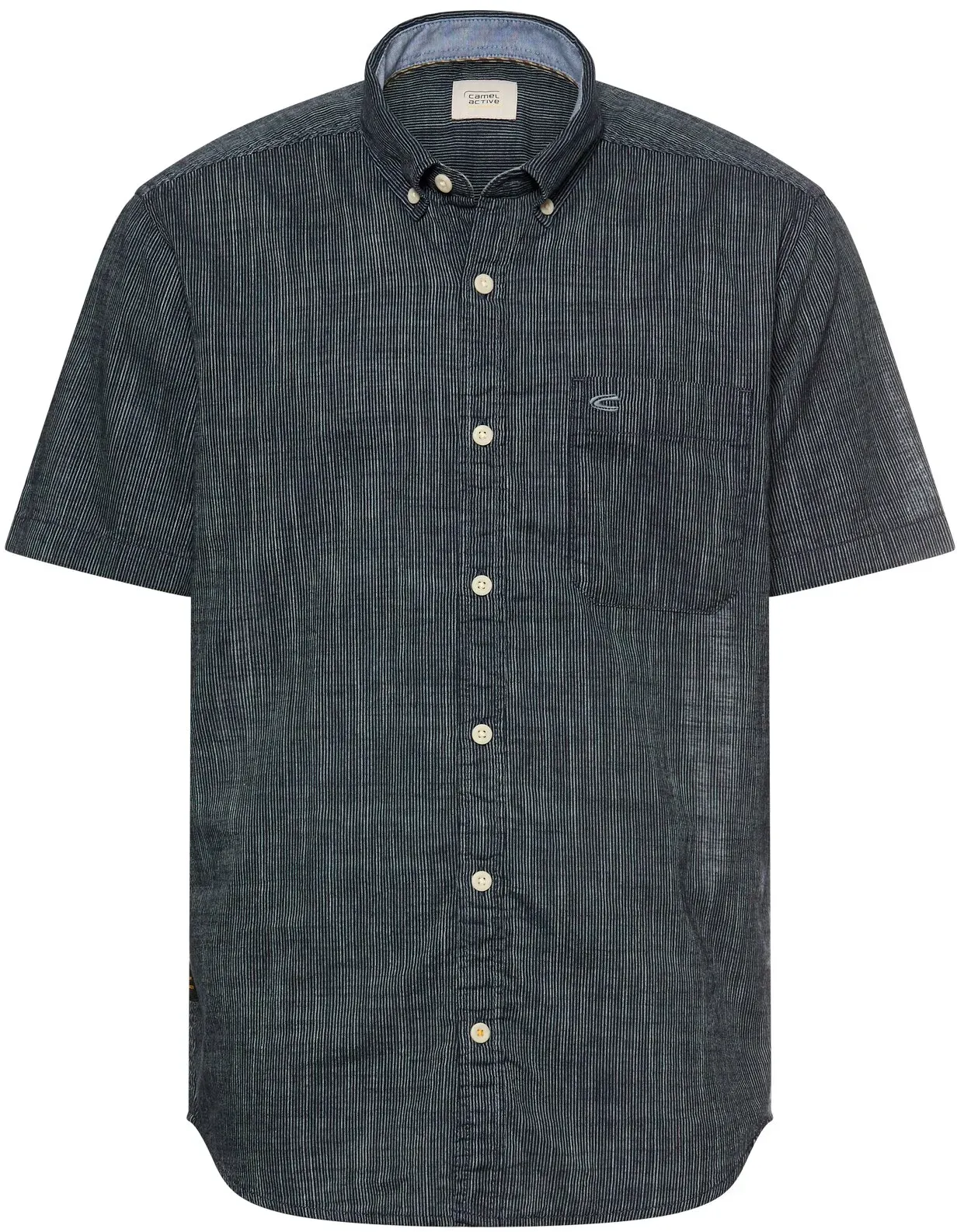Kurzarmhemd CAMEL ACTIVE, Herren, Gr. L, N-Gr, schwarz navy, Web, Obermaterial: 100% Baumwolle, meliert, normal hüftbedeckend, Rundhals, Hemden, mit Button-Down-Kragen