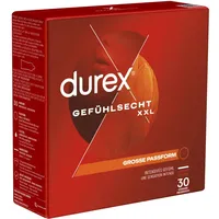 DUREX Gefühlsecht XXL Kondome – Dünne Kondome mit großer Passform & mit Silikongleitgel befeuchtet – 30 Stück)