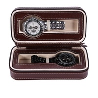 Portable Watch Organizer, Uhrenbox mit 2 Slots Schmuckuhrständer - Reiseuhr Aufbewahrungskoffer Kunstleder mit Reißverschluss