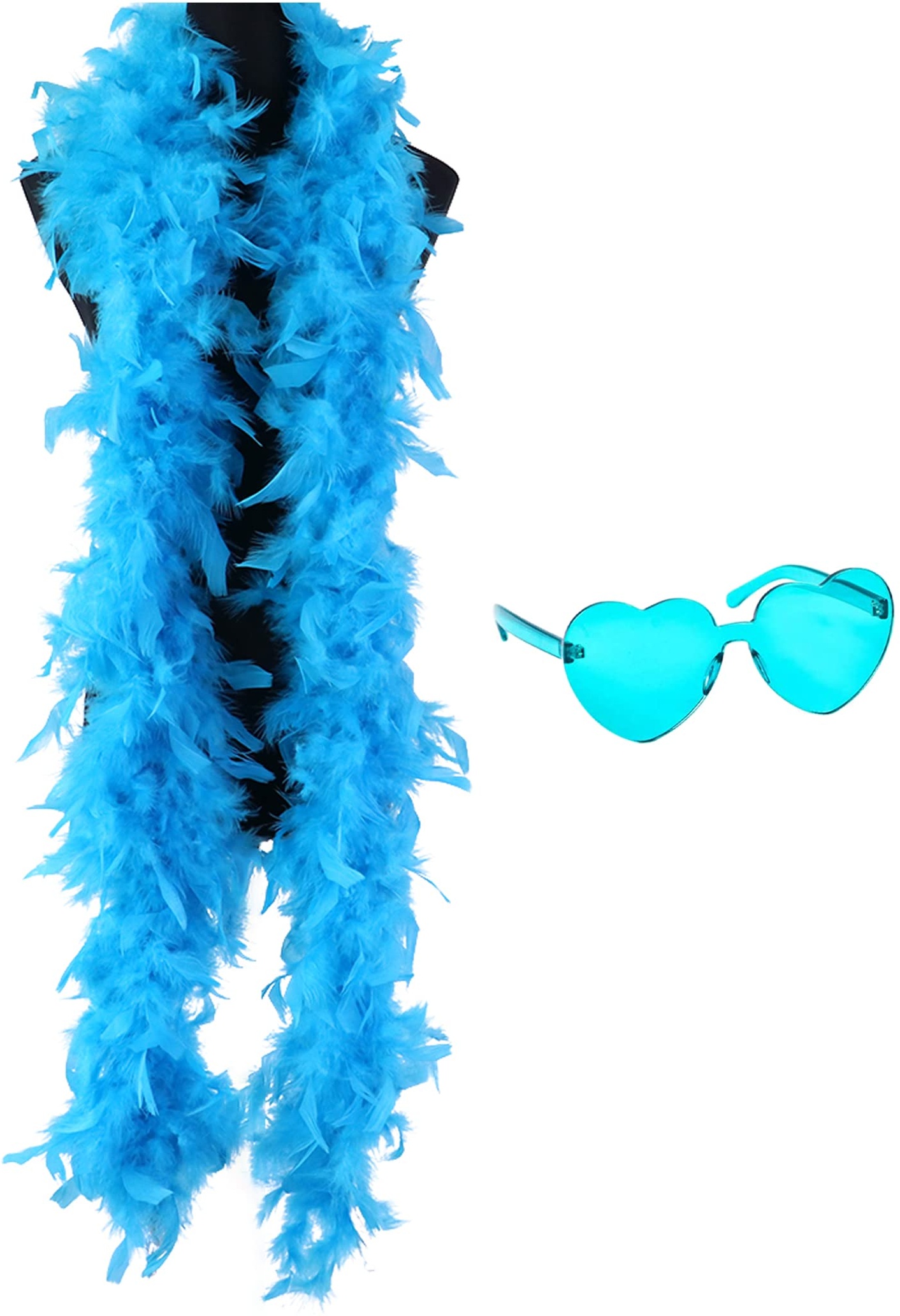 db11 Bunte Federboas, 2 m lange Federboa für Damen für Tanzen, Hochzeit, Party, Cosplay, Halloween, mit Herz-Sonnenbrille (Lake Blue)