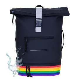 Elephant Gin Freizeitrucksack Herren Damen Plane Time Bag COMP 25 L Kurierrucksack Roll-Top Laptoprucksack 12823 Bi Color Rainbow (Regenbogen - Schwarz) - Schwarz