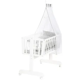 roba Babywiege Miffy® 40 x 90 cm aus Holz - Stubenwagen & Wiege - Bett Set komplett mit Feststellfunktion & textiler Ausstattung - Weiß/Grau