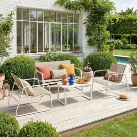 sweeek Gartenlounge Set 4-tlg. Weiß/Natur