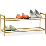 Relaxdays Schuhregal SANDRA, 2 Ebenen, für 6 Paar Schuhe, offen, Metall, Schuhablage, HBT: ca. 33,5 x 69,5 x 26 cm, gold