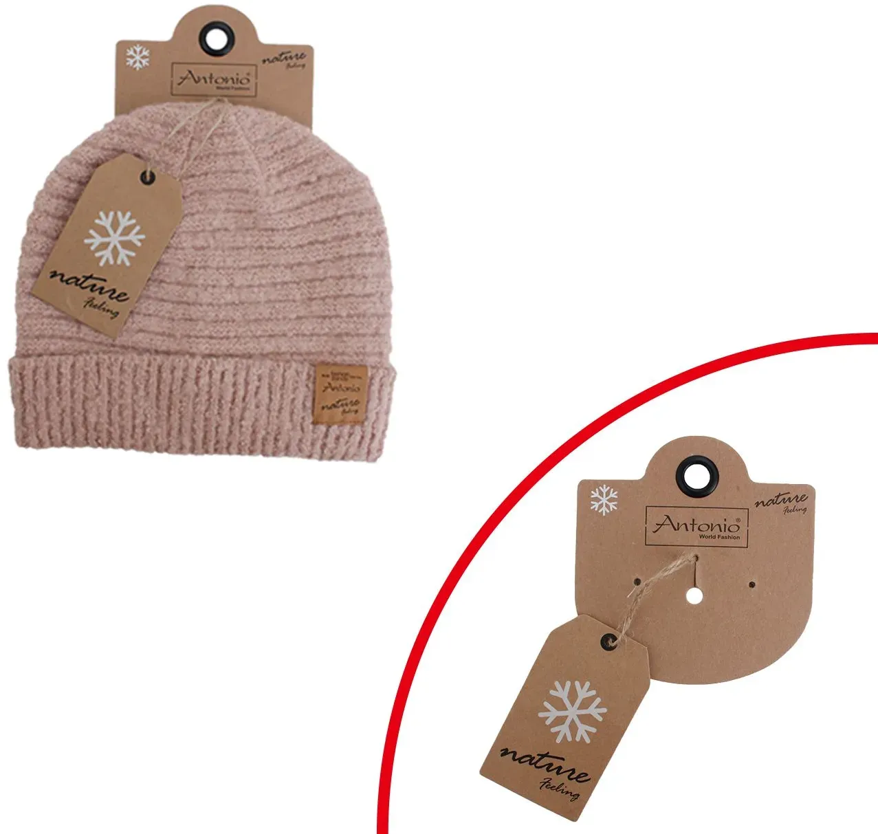 Antonio Damen Strick Mütze Bouclé Beanie - Rosa