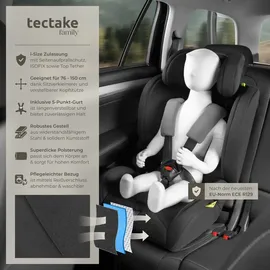 Tectake tectake® Autositz i-Size Zulassung, ISOFIX-Installation und Top Tether, mit Seitenaufprallschutz, längenverstellbarer 5-Punkt-Gurt, 8-fach höhenverstellbare Kopfstütze, ab 15 Monaten von 76 bis 150 cm, Belastbarkeit 36 kg