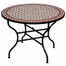 Marrakesch Orient & Mediterran Interior Mosaiktisch 100 x 100 x 75 cm Schwarz/Weiß/Rot